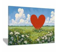 CUDAOO Toile chic en forme de cœur, décoration murale pour la Saint-Valentin Cœur d'herbes folles Pour le salon, la chambre ou le bureau - Utilisation intérieure/extérieure(rouge17)-40x60cm Encadrée