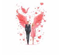 CUDAOO Toile Plate en 2D pour la Saint-Valentin Amours d'anges Salon, Chambre à Coucher Décorations Romantiques(rose)-40x60cm Sans cadre