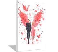 CUDAOO Toile Plate en 2D pour la Saint-Valentin Amours d'anges Salon, Chambre à Coucher Décorations Romantiques(rose)-60x80cm Encadrée