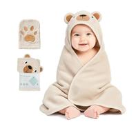 CuddleBug Cape de Bain Bébé & Gant, Coton, Ours Beige Miel | Tissu Éponge Absorbant qui sèche vite les petits, reste doux lavage après lavage, du nouveau-né à l'âge de bambin.