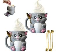 Cuddles, Le Porte-pinte À Glace Pour Chat, Contenants À Glace Imprimés En 3D Avec Poignée Résistante Au Gel, Fente Pour Cuillère Et Tiroir À Collation Secret, Contenants En Forme D'animaux Mignons