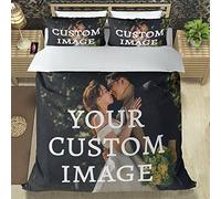 CUDIYST Parure de lit au design personnalisé,housse de couette taies d'oreiller photo,texte,logo,personnalisées en différentes tailles,adaptées à la famille,au couple,à l'amitié HC-csyp-1