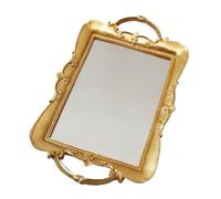 CUDVOLHTU Plateau Miroir en Verre de Style rétro, décoration de Table à Dessert en résine sculptée, Rangement(Vintage Gold-B)