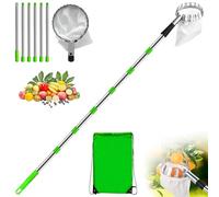 Cueille Fruit Télescopique 2,8m avec Sac de Rangement, Cueilleur Fruits en Acier Inoxydable Ø 16 cm, Outil Cueillette Jardin Réglable, Perche Ramasse Pommes Amovible pour Cerise, Pêche, Prune, Figues