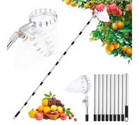 Cueille Fruit Télescopique 4 M, Tête Pliable Réglable 180 °, Fruit Collector avec Poteau Réglable Léger et Sac en Coton, Récolteur de Fruits pour Pommes Poires Oranges Pêches Cerises