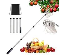 cueille fruit telescopique, cueilleur de fruits détachable de 3,2 m, cueilleur de fruits avec sac de rangement et perche rétractable, outil de cueillette de verger pour pommes et oranges 16cm diamètre
