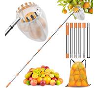 Cueille-fruits 1,9 m avec manche télescopique, cueille-pommes avec manche télescopique en acier inoxydable et sac en coton pour cerises, cueille-prunes, cueille-fruits