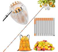 Cueille-fruits 4,2 m avec manche télescopique, cueille-pommes avec manche télescopique en acier inoxydable et sac en coton pour cerises, cueille-prunes, cueille-fruits