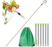 Cueille-fruits en acier inoxydable avec perche télescopique de 2,4/3,2/4 m, outil idéal for la cueillette hauteur dans les vergers et jardins agricoles pour la Récolte de Pommes, D'agrumes(2.4M)