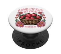 Cueilli à la Main par Dieu, Joli Verset biblique à la Fraise, Jean 15:16 PopSockets PopGrip Adhésif