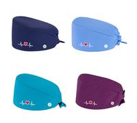 CUEMOON bonnet d'infirmière, 4 Pièces Calot Chirurgien Femme pour Infirmiere, Dentiste ou Medecin，Réglable Respirants Turban Imprimé Casquette Chapeau de Beauté Unisexe Chapeaux de Cuisinier