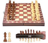 CUEMOON Échiquier en bois, 3 en 1 échiquier pliable, jeu d'échecs magnétiques, comme cadeau pour enfants et adultes, 29 x 29 cm