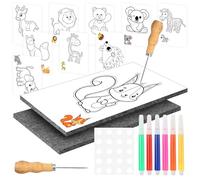 CUEMOON Lot d'aiguilles à picoter avec 10 images de broderie, 2 aiguilles à priser et 2 feutres à prix, 6 crayons de couleur, autocollants inclus, conçu pour les petites mains, kit d'art pour les