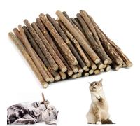 CUEMOON Lot de 32 bâtonnets en bois à mâcher pour chat - Jouet pour le brossage des dents des chats - Soin dentaire et contre la mauvaise haleine - Naturellement sûrs