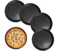 CUEMOON Lot de 4 plaques à pizza rondes Ø 16 cm - En acier au carbone - Revêtement antiadhésif - Pour pizza, tartes flambées, gâteaux