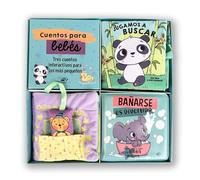 Cuentos para bebés - Tres cuentos interactivos para los más pequeños: ¡Un libro de tela con solapas, un libro de tela con un juguete y un libro para el baño con tinta mágica!