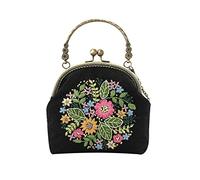 Cufaee Kit de broderie pour sac à main, motif floral fait à la main, kit de cadre de sac à main, kit de projet de couture créatif pour femmes et filles (Portable diagonal cross-body gold bag - Stars