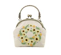 Cufaee Kit de broderie pour sac à main, motif floral fait à la main, kit de cadre de sac à main, kit de projet de couture créatif pour femmes et filles (Portable diagonal cross-body gold bag -