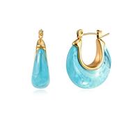 CUFELMU Boucles d'oreilles créoles en résine pour femme - Ton doré - Ovale - Légères - Rétro - Pour usage quotidien, fête, vacances, Laiton, Pas de pierre précieuse