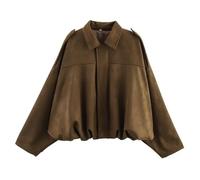 CUFEZN Veste bomber surdimensionnée en daim synthétique pour femme - Manches longues - Style pilote - Automne 2025, marron, Large