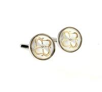 Cufflinks Hommes Boutons de Manchette Rond Argent Jaune Clair Boutons de Manchette Laiton Bijoux Anniversaire Cadeau Papa, No Gemstone