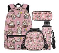 Cugasmaru Ensemble de 3 sacs à dos pour filles de 10 à 12 ans avec boîte à déjeuner motif chat rose pour garçons et adolescents, sacs d'école pour enfants de 1ère, 2e, 3e, 4e, 5e année