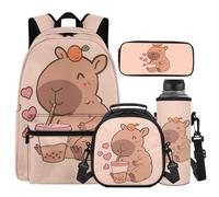 Cugasmaru Ensemble sac à dos et boîte à déjeuner pour filles avec boîte à déjeuner résistant à l'eau, Capybara Beige, Sac à dos enfant