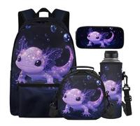 Cugasmaru Ensemble sac à dos et boîte à déjeuner pour filles avec boîte à déjeuner résistant à l'eau, Axolotl bleu, Sac à dos enfant