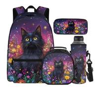 Cugasmaru Ensemble sac à dos et boîte à déjeuner pour filles avec boîte à déjeuner résistant à l'eau, Fleur de chat., Sac à dos enfant