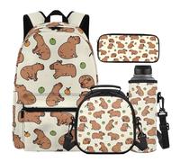Cugasmaru Ensemble sac à dos et boîte à déjeuner pour filles avec boîte à déjeuner résistant à l'eau, Capybara, Sac à dos enfant