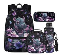 Cugasmaru Ensemble sac à dos et boîte à déjeuner pour filles avec boîte à déjeuner résistant à l'eau, Fleur de tortue, Sac à dos enfant