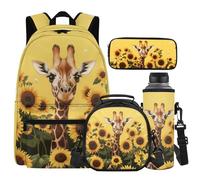 Cugasmaru Ensemble sac à dos et boîte à déjeuner pour filles avec boîte à déjeuner résistant à l'eau, Fleur Axolotl, Sac à dos enfant