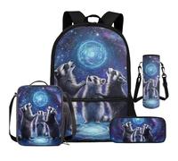 Cugasmaru Ensemble sac à dos et sac à déjeuner pour filles 43,2 cm 4 pièces pour la rentrée scolaire, Galaxie raton laveur, Sac à dos enfant