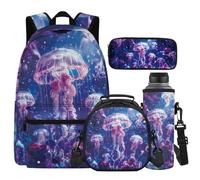 Cugasmaru Ensemble sac à dos méduse pour adolescentes, filles, enfants, sac à dos avec boîte à déjeuner robuste avec trousse à crayons pour adolescents et garçons, grand sac à dos pour filles et