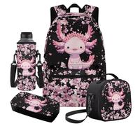 Cugasmaru Ensemble sac à dos pour filles, sac à livres et boîte à déjeuner, cadeaux de rentrée scolaire, Mochila Para NiñOs, Axolotl Rose, Sac à dos enfant