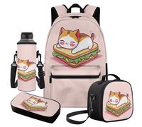 Cugasmaru Ensemble sac à dos pour filles, sac à livres et boîte à déjeuner, cadeaux de rentrée scolaire, Mochila Para NiñOs, Chat adorable, Sac à dos enfant