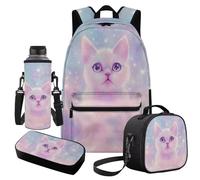 Cugasmaru Ensemble sac à dos pour filles, sac à livres et boîte à déjeuner, cadeaux de rentrée scolaire, Mochila Para NiñOs, Dessin animé chat, Sac à dos enfant