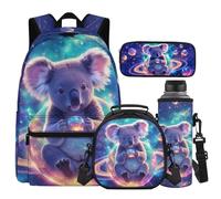 Cugasmaru Joli sac à dos koala pour enfants de 4 à 6 ans - Sac à dos avec boîte à déjeuner et bouteille d'eau - Violet - 43,2 cm - Cartable kawaii pour enfants - 1er et 2ème étudiant