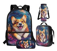 Cugasmaru Lot de 4 sacs à dos d'école et boîte à déjeuner pour filles, Chien galaxie, Sac à dos enfant