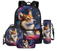 Cugasmaru Lot de 4 sacs à dos et sacs à déjeuner légers pour enfants, Chien galaxie, Sac à dos enfant