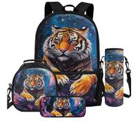 Cugasmaru Lot de 4 sacs à dos et sacs à déjeuner légers pour enfants, Galaxy Tiger, Sac à dos enfant