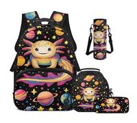 Cugasmaru Lot de 4 sacs à dos pour filles avec boîte à déjeuner pour la rentrée scolaire, Axolotl Out Space, Sac à dos enfant