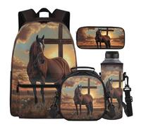 Cugasmaru Mochilas Para NiñOs Sac d'école pour filles et garçons Ensemble sac à dos et boîte à déjeuner 4 en 1 Cadeaux de rentrée scolaire, Croix de cheval, Sac à dos enfant