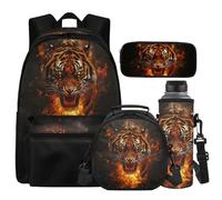 Cugasmaru Mochilas Para NiñOs Sac d'école pour filles et garçons Ensemble sac à dos et boîte à déjeuner 4 en 1 Cadeaux de rentrée scolaire, tigre, Sac à dos enfant