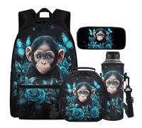 Cugasmaru Mochilas Para NiñOs Sac d'école pour filles et garçons Ensemble sac à dos et boîte à déjeuner 4 en 1 Cadeaux de rentrée scolaire, Gorilla, Sac à dos enfant