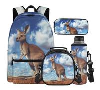 Cugasmaru Mochilas Para NiñOs Sac d'école pour filles et garçons Ensemble sac à dos et boîte à déjeuner 4 en 1 Cadeaux de rentrée scolaire, Kangourou, Sac à dos enfant