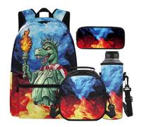 Cugasmaru Sac à dos avec boîte à déjeuner pour enfants et filles, sac à dos léger et boîte à déjeuner pour garçons 4 en 1, cadeaux pour la rentrée scolaire, Dinosaure Améicain, Sac à dos enfant