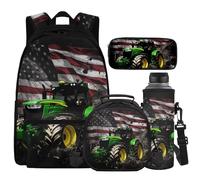 Cugasmaru Sac à dos avec boîte à déjeuner pour enfants et filles, sac à dos léger et boîte à déjeuner pour garçons 4 en 1, cadeaux pour la rentrée scolaire, Camion, Sac à dos enfant