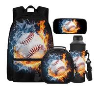 Cugasmaru Sac à dos avec boîte à déjeuner pour enfants et filles, sac à dos léger et boîte à déjeuner pour garçons 4 en 1, cadeaux pour la rentrée scolaire, Baseball softball, Sac à dos enfant