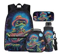 Cugasmaru Sac à dos avec boîte à déjeuner pour enfants et filles, sac à dos léger et boîte à déjeuner pour garçons 4 en 1, cadeaux pour la rentrée scolaire, grenouille, Sac à dos enfant